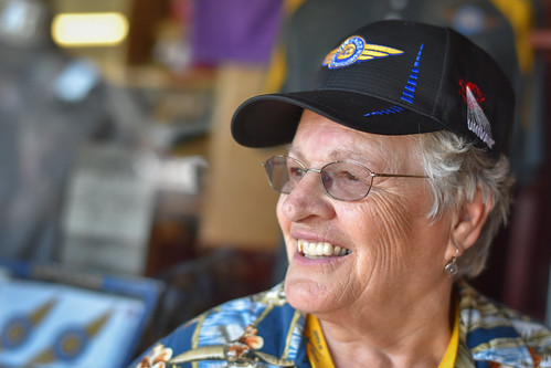 Marilyn Bhend browsing an avaition-themed gift shop