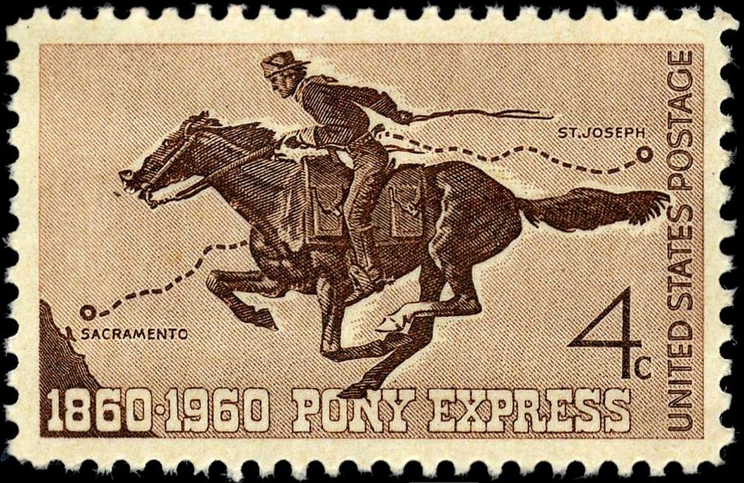 USPS stamp commemorating the 100th anniversary of the Pony Express.